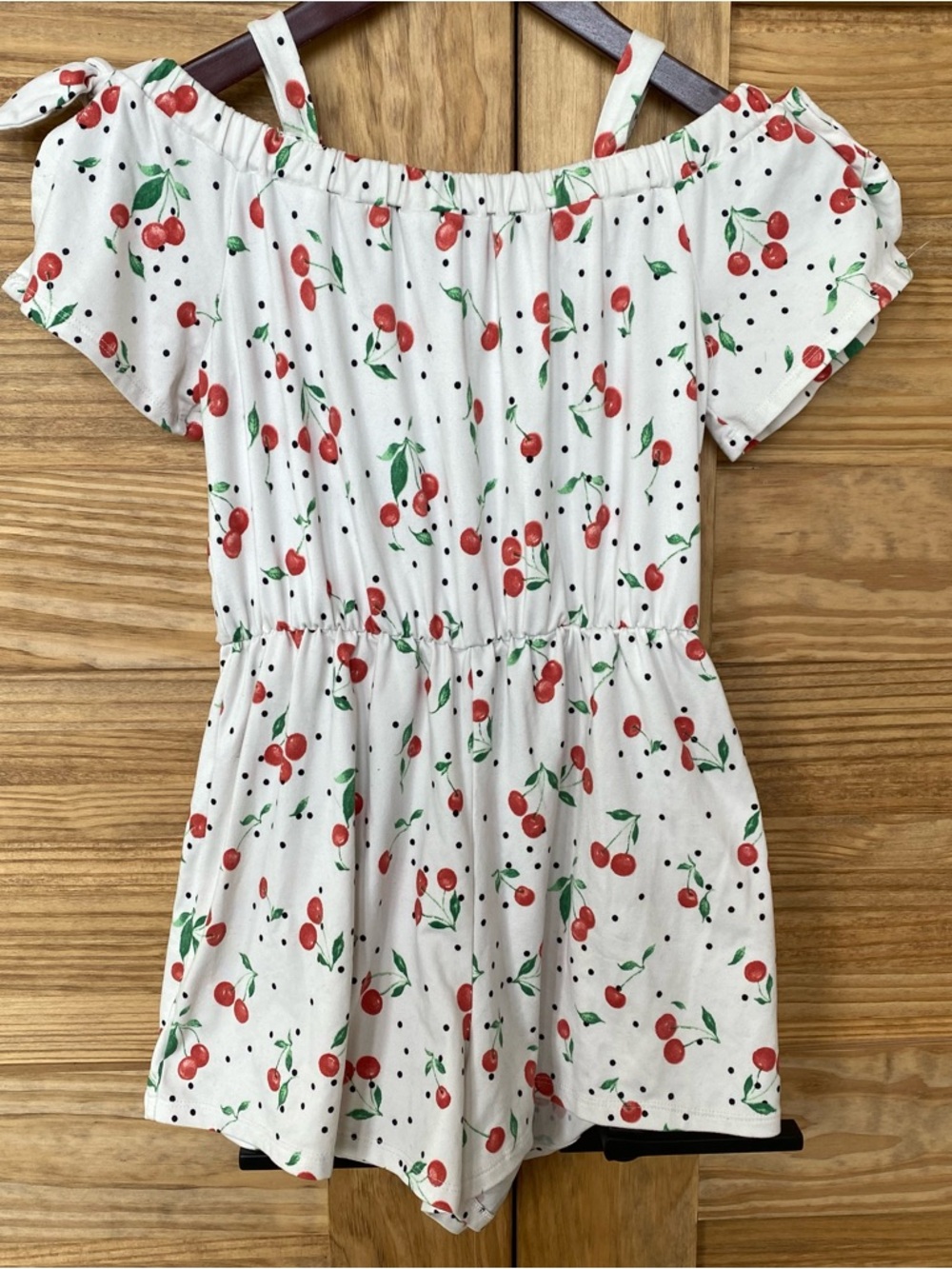 Heart & Arrow White Romper with Red Cherry & Green Leaf Print Girls 12